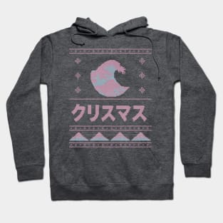 Light Blue and Pink Japanese Ugly Christmas Aesthetic Great Wave Hoodie